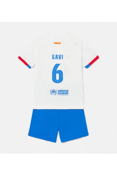 Barcelona Paez Gavi #6 Jalkapallovaatteet Lasten Vieraspeliasu 2023-24 Lyhythihainen (+ Lyhyet housut)
